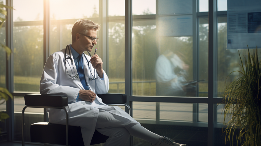 a doctor smoking a cigarette in a hospital