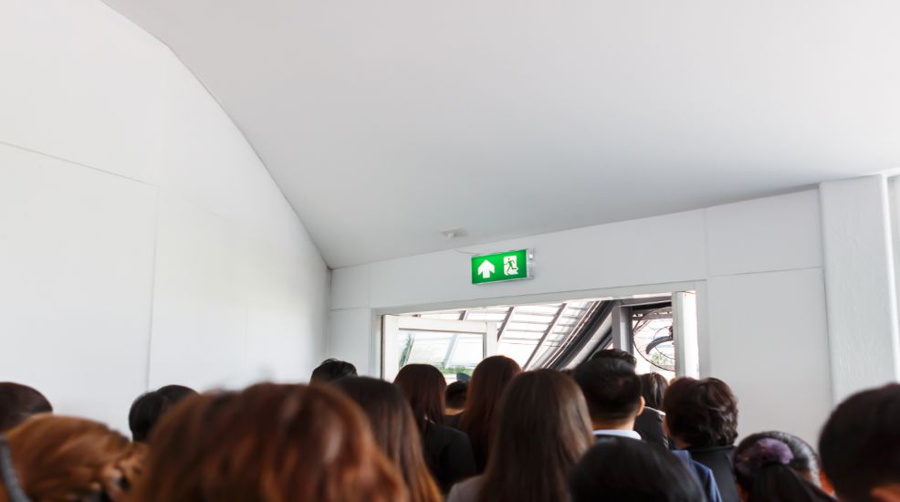 people evacuating a building