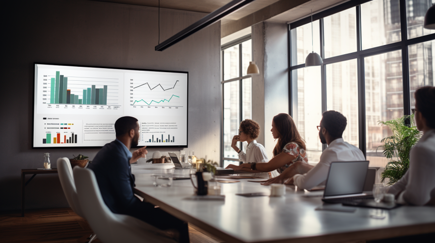 people sat around a table discussing a fire strategy plan on the screen