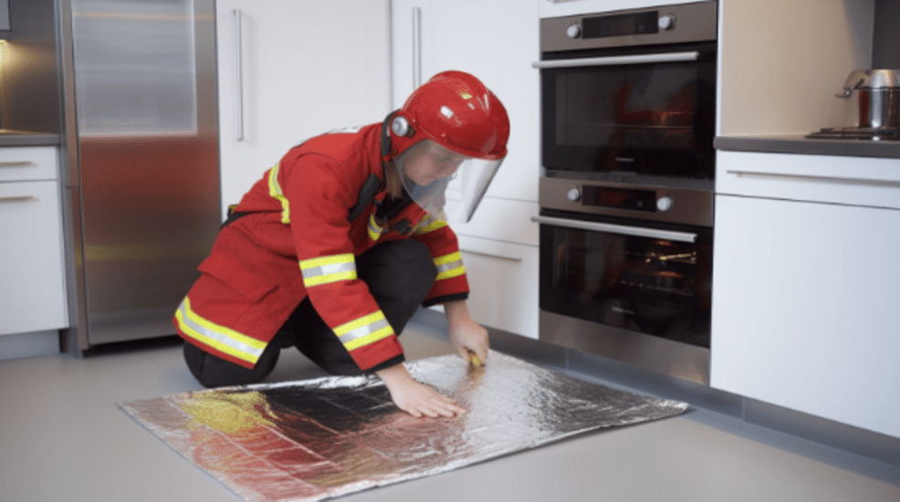 man using a fire blanket