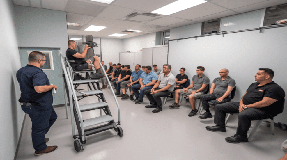a_person_providing_evacuation_chair_training maintainence